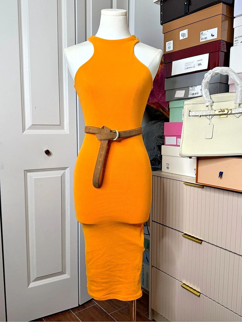 Zara Orange Midi Sleeveless Dress Like New
